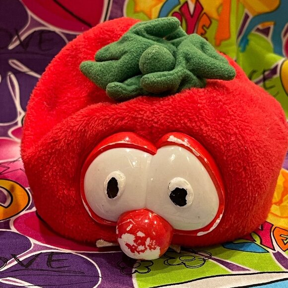 Gund Vintage 1998 VeggieTales Bob The Tomato Gund Bean Bag Plush Pair 5" - Picture 6 of 9
